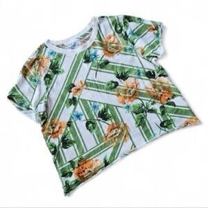 EUC Maeve Green and Orange Floral Short Sleeve Tee